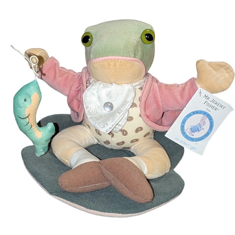 Eden Toys Mr Jeremy Fisher Peter Rabbit Plush Frog Fishing Lily Pad NWT